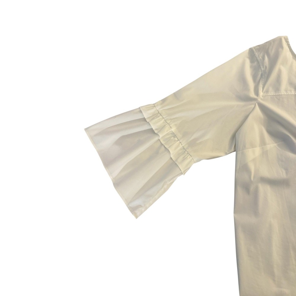 Talbots Blouse Women's 2X White Bow Detail 3/4 Bell Sleeve Pearl Button Coquette - Picture 4 of 9